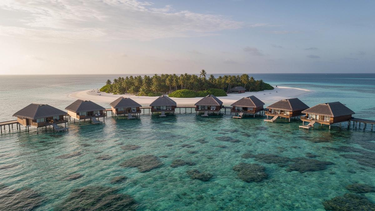 Overwater villas above a turquoise lagoon in the Maldives